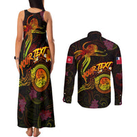 Wallis and Futuna Couples Matching Tank Maxi Dress and Long Sleeve Button Shirt Octopus Plumeria Polynesian Tattoo DT02 - Polynesian Pride