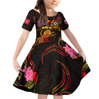Wallis and Futuna Family Matching Off Shoulder Short Dress and Hawaiian Shirt Octopus Plumeria Polynesian Tattoo DT02 Daughter's Dress Black - Polynesian Pride