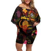 Wallis and Futuna Family Matching Off Shoulder Short Dress and Hawaiian Shirt Octopus Plumeria Polynesian Tattoo DT02 Mom's Dress Black - Polynesian Pride