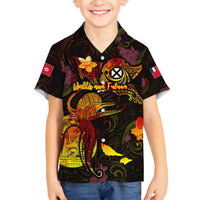 Wallis and Futuna Family Matching Puletasi and Hawaiian Shirt Octopus Plumeria Polynesian Tattoo DT02 Son's Shirt Black - Polynesian Pride