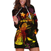 Wallis and Futuna Hoodie Dress Octopus Plumeria Polynesian Tattoo DT02 Black - Polynesian Pride
