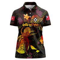 Wallis and Futuna Women Polo Shirt Octopus Plumeria Polynesian Tattoo DT02 Female Black - Polynesian Pride