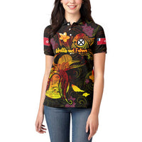 Wallis and Futuna Women Polo Shirt Octopus Plumeria Polynesian Tattoo DT02 - Polynesian Pride