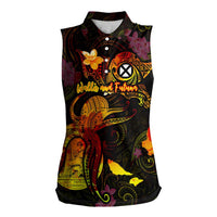 Wallis and Futuna Women Sleeveless Polo Shirt Octopus Plumeria Polynesian Tattoo DT02 Female Black - Polynesian Pride