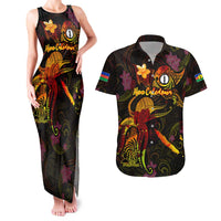 New Caledonia Couples Matching Tank Maxi Dress and Hawaiian Shirt Octopus Plumeria Polynesian Tattoo DT02 Black - Polynesian Pride