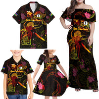 New Caledonia Family Matching Off Shoulder Maxi Dress and Hawaiian Shirt Octopus Plumeria Polynesian Tattoo DT02 - Polynesian Pride
