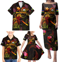 New Caledonia Family Matching Puletasi and Hawaiian Shirt Octopus Plumeria Polynesian Tattoo DT02 - Polynesian Pride