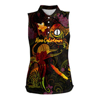 New Caledonia Women Sleeveless Polo Shirt Octopus Plumeria Polynesian Tattoo DT02 Female Black - Polynesian Pride