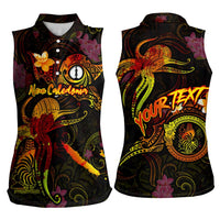 New Caledonia Women Sleeveless Polo Shirt Octopus Plumeria Polynesian Tattoo DT02 - Polynesian Pride