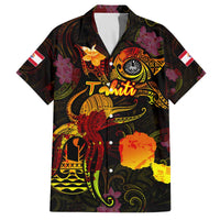 Tahiti French Polynesia Family Matching Off The Shoulder Long Sleeve Dress and Hawaiian Shirt Octopus Plumeria Polynesian Tattoo DT02 Dad's Shirt - Short Sleeve Black - Polynesian Pride
