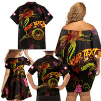Tahiti French Polynesia Family Matching Off Shoulder Short Dress and Hawaiian Shirt Octopus Plumeria Polynesian Tattoo DT02 - Polynesian Pride
