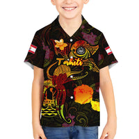 Tahiti French Polynesia Family Matching Puletasi and Hawaiian Shirt Octopus Plumeria Polynesian Tattoo DT02 Son's Shirt Black - Polynesian Pride