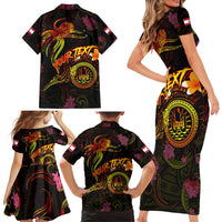 Tahiti French Polynesia Family Matching Short Sleeve Bodycon Dress and Hawaiian Shirt Octopus Plumeria Polynesian Tattoo DT02 - Polynesian Pride