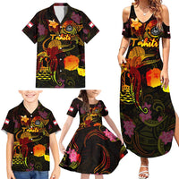 Tahiti French Polynesia Family Matching Summer Maxi Dress and Hawaiian Shirt Octopus Plumeria Polynesian Tattoo DT02 - Polynesian Pride