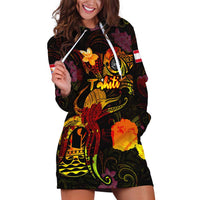 Tahiti French Polynesia Hoodie Dress Octopus Plumeria Polynesian Tattoo DT02 Black - Polynesian Pride