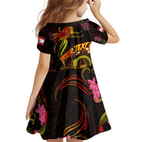 Tahiti French Polynesia Kid Short Sleeve Dress Octopus Plumeria Polynesian Tattoo