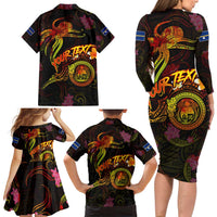 Nauru Family Matching Long Sleeve Bodycon Dress and Hawaiian Shirt Octopus Plumeria Polynesian Tattoo DT02 - Polynesian Pride