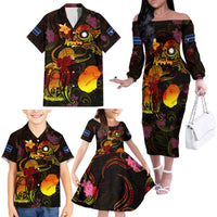 Nauru Family Matching Off The Shoulder Long Sleeve Dress and Hawaiian Shirt Octopus Plumeria Polynesian Tattoo DT02 - Polynesian Pride