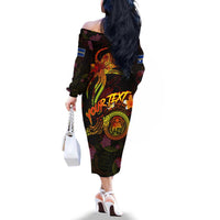 Nauru Family Matching Off The Shoulder Long Sleeve Dress and Hawaiian Shirt Octopus Plumeria Polynesian Tattoo DT02 - Polynesian Pride