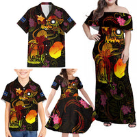 Nauru Family Matching Off Shoulder Maxi Dress and Hawaiian Shirt Octopus Plumeria Polynesian Tattoo DT02 - Polynesian Pride