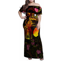 Nauru Family Matching Off Shoulder Maxi Dress and Hawaiian Shirt Octopus Plumeria Polynesian Tattoo DT02 Mom's Dress Black - Polynesian Pride