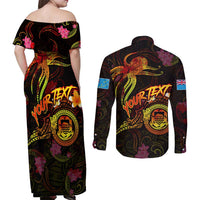 Tuvalu Couples Matching Off Shoulder Maxi Dress and Long Sleeve Button Shirt Octopus Plumeria Polynesian Tattoo