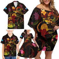 Tuvalu Family Matching Off Shoulder Short Dress and Hawaiian Shirt Octopus Plumeria Polynesian Tattoo DT02 - Polynesian Pride