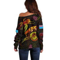 Tuvalu Off Shoulder Sweater Octopus Plumeria Polynesian Tattoo
