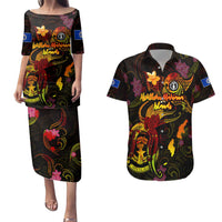 Northern Mariana Islands Couples Matching Puletasi and Hawaiian Shirt Octopus Plumeria Polynesian Tattoo DT02 Black - Polynesian Pride