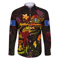 Northern Mariana Islands Family Matching Long Sleeve Bodycon Dress and Hawaiian Shirt Octopus Plumeria Polynesian Tattoo DT02 Dad's Shirt - Long Sleeve Black - Polynesian Pride