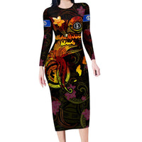 Northern Mariana Islands Long Sleeve Bodycon Dress Octopus Plumeria Polynesian Tattoo