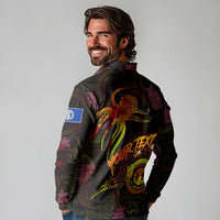 Northern Mariana Islands Long Sleeve Polo Shirt Octopus Plumeria Polynesian Tattoo