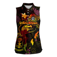Northern Mariana Islands Women Sleeveless Polo Shirt Octopus Plumeria Polynesian Tattoo DT02 Female Black - Polynesian Pride