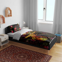 Marshall Islands Bedding Set Octopus Plumeria Polynesian Tattoo