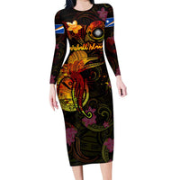 Marshall Islands Family Matching Long Sleeve Bodycon Dress and Hawaiian Shirt Octopus Plumeria Polynesian Tattoo DT02 Mom's Dress Black - Polynesian Pride