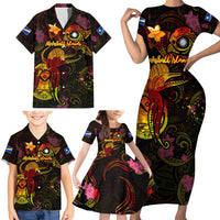 Marshall Islands Family Matching Short Sleeve Bodycon Dress and Hawaiian Shirt Octopus Plumeria Polynesian Tattoo DT02 - Polynesian Pride