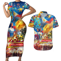 Custom The Philippines 126th Independence Anniversary Couples Matching Short Sleeve Bodycon Dress and Hawaiian Shirt Art Style DT02 Art - Polynesian Pride