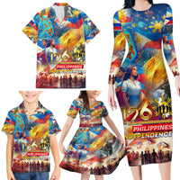 Custom The Philippines 126th Independence Anniversary Family Matching Long Sleeve Bodycon Dress and Hawaiian Shirt Art Style DT02 - Polynesian Pride