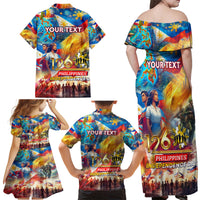 Custom The Philippines 126th Independence Anniversary Family Matching Off Shoulder Maxi Dress and Hawaiian Shirt Art Style DT02 - Polynesian Pride