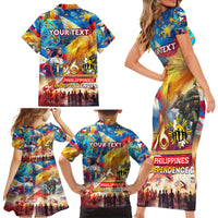 Custom The Philippines 126th Independence Anniversary Family Matching Short Sleeve Bodycon Dress and Hawaiian Shirt Art Style DT02 - Polynesian Pride