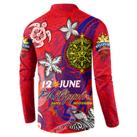 Personalized Philippines 12 June Independence Day Button Sweatshirt Polynesian Turtle Plumeria