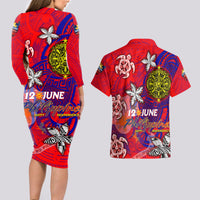 Personalized Philippines 12 June Independence Day Couples Matching Long Sleeve Bodycon Dress and Hawaiian Shirt Polynesian Turtle Plumeria DT02 - Polynesian Pride
