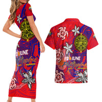Personalized Philippines 12 June Independence Day Couples Matching Short Sleeve Bodycon Dress and Hawaiian Shirt Polynesian Turtle Plumeria DT02 - Polynesian Pride