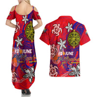 Personalized Philippines 12 June Independence Day Couples Matching Summer Maxi Dress and Hawaiian Shirt Polynesian Turtle Plumeria