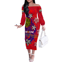 Personalized Philippines 12 June Independence Day Family Matching Off The Shoulder Long Sleeve Dress and Hawaiian Shirt Polynesian Turtle Plumeria DT02 Mom's Dress Red - Polynesian Pride