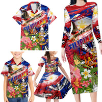 Personalized Philippines Independence Day Family Matching Long Sleeve Bodycon Dress and Hawaiian Shirt Polynesia Filipinas Eagle Hibiscus DT02 - Polynesian Pride