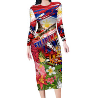 Personalized Philippines Independence Day Family Matching Long Sleeve Bodycon Dress and Hawaiian Shirt Polynesia Filipinas Eagle Hibiscus DT02 Mom's Dress Blue - Polynesian Pride