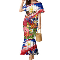 Personalized Philippines Independence Day Family Matching Mermaid Dress and Hawaiian Shirt Polynesia Filipinas Eagle Hibiscus DT02 Mom's Dress Blue - Polynesian Pride