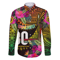 Personalised Vanuatu Independence Day 30 July Family Matching Off Shoulder Maxi Dress and Hawaiian Shirt Hibiscus Polynesian Pattern DT02 Dad's Shirt - Long Sleeve Yellow - Polynesian Pride