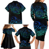 Sea Animal Polynesia Family Matching Long Sleeve Bodycon Dress and Hawaiian Shirt Polynesian Pattern DT02 - Polynesian Pride